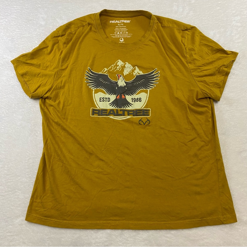 Realtree Yellow Crew Neck T-Shirt Graphic Print Size XL